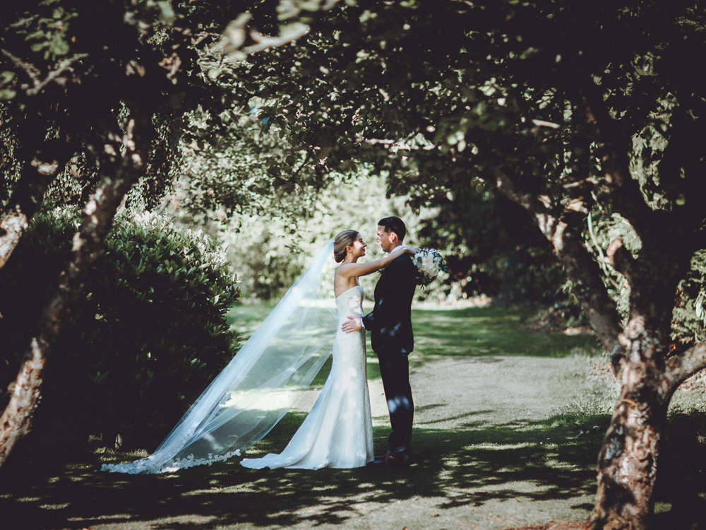 A bride and groom on Crieff Hydro's grounds.