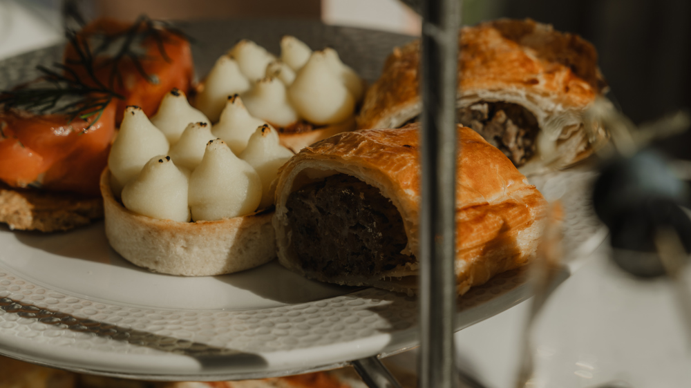 A close up of the selection of sandwiches and other food